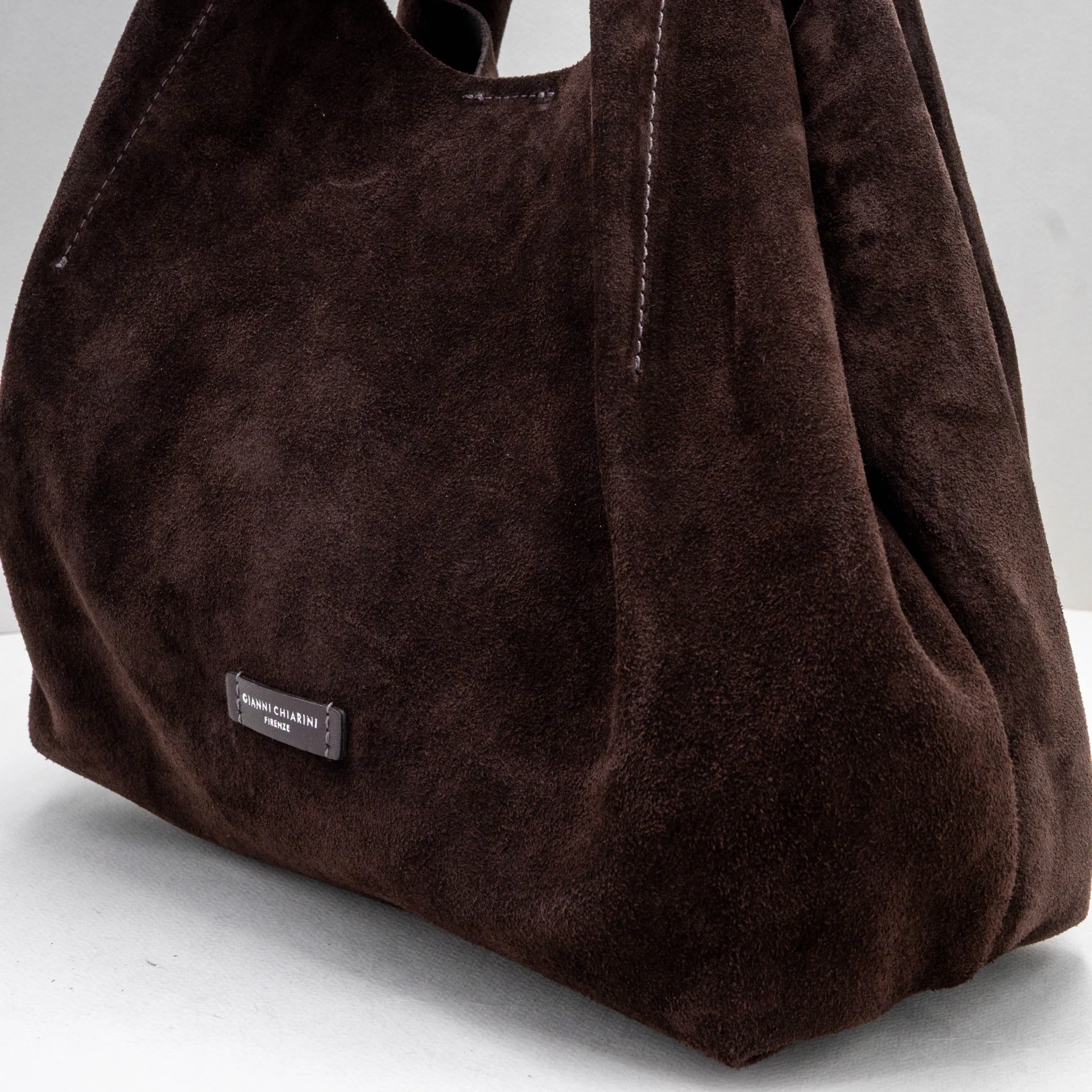 borsa donna a mano grande marrone scuro in camoscio