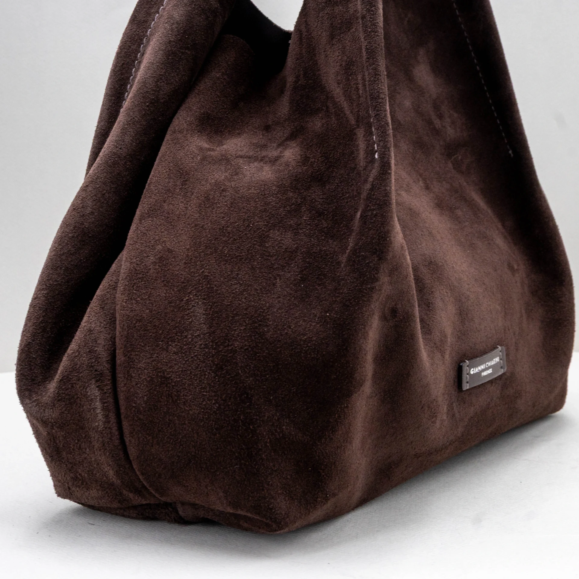 borsa donna a mano grande marrone scuro in camoscio