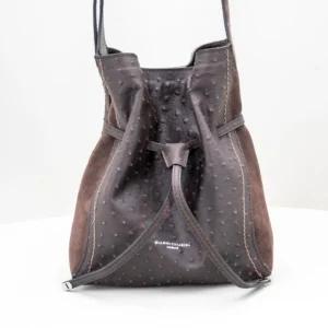 borsa donna secchiello in pelle e camoscio color marrone scuro