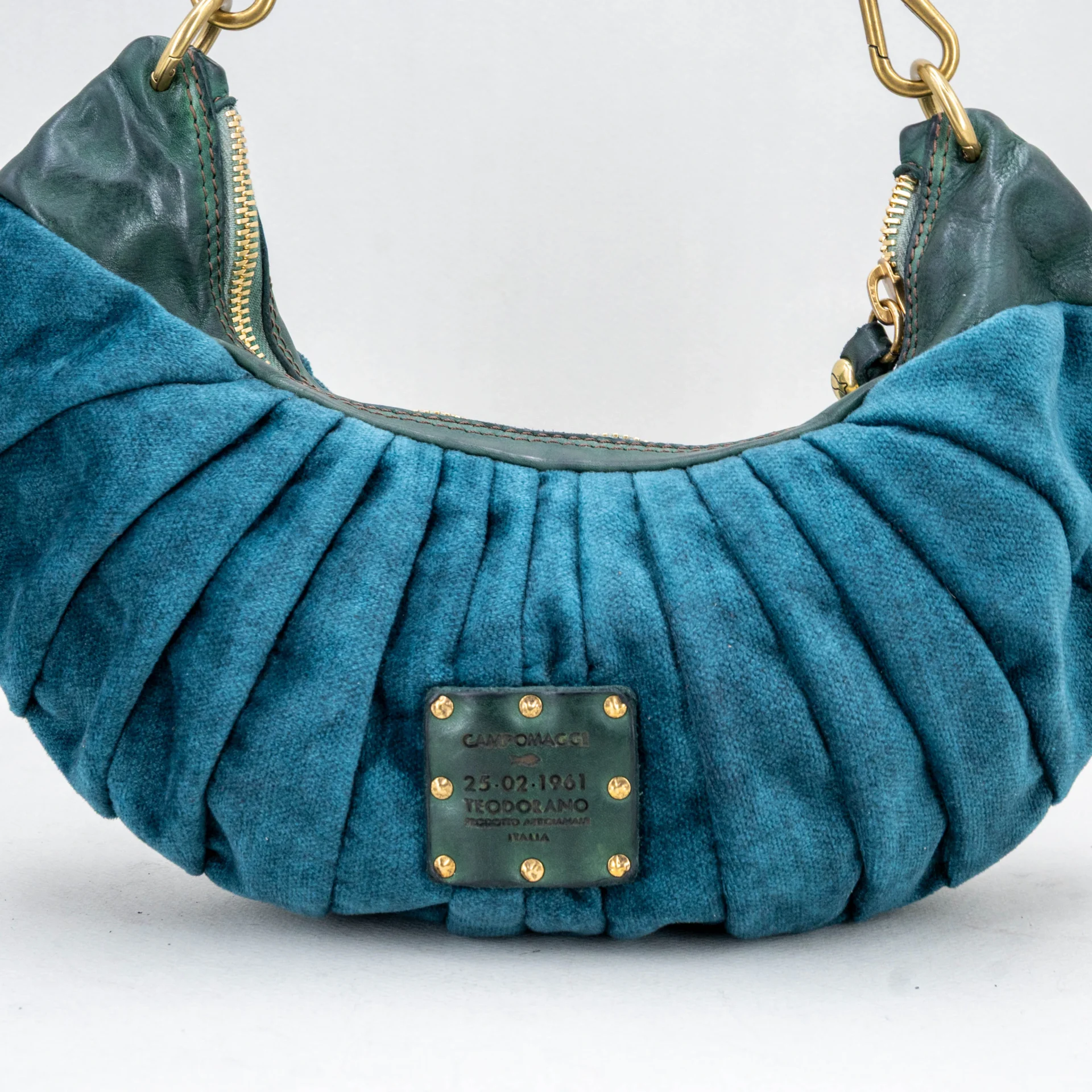borsa donna elegante in velluto petrolio