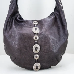 borsa a spalla con tracolla in vera pelle grigio scuro
