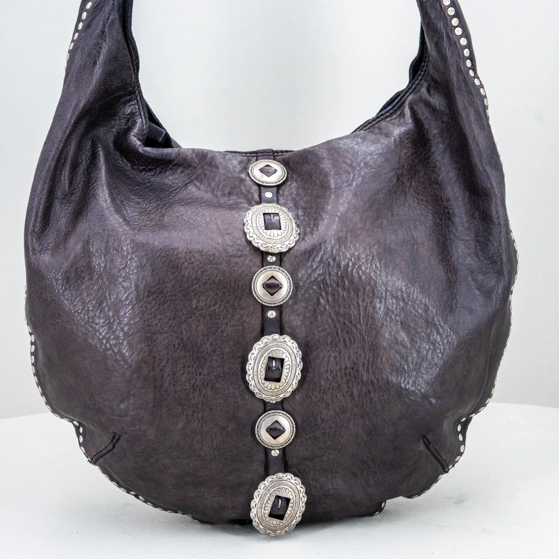 borsa a spalla con tracolla in vera pelle grigio scuro