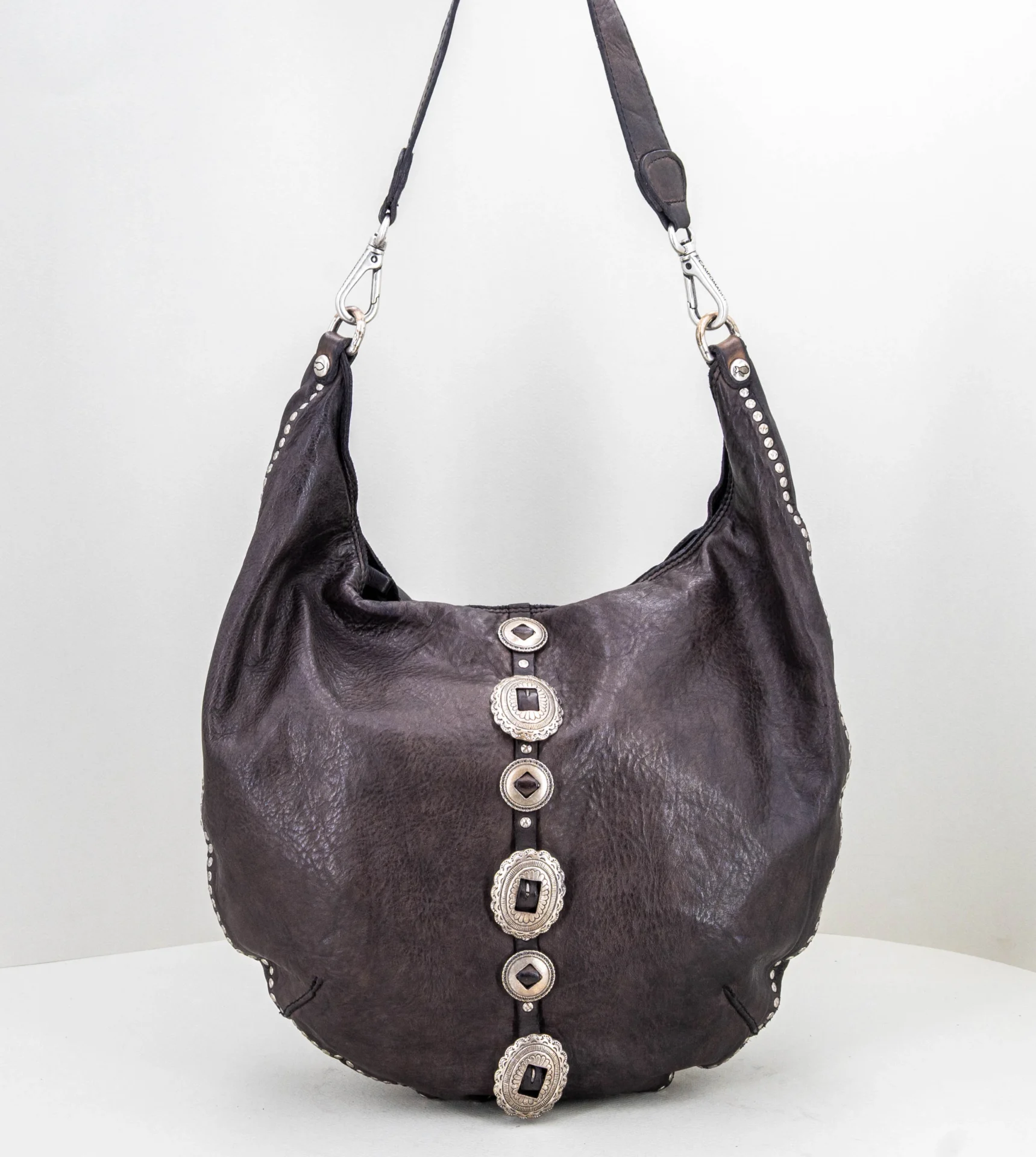 borsa a spalla con tracolla in vera pelle grigio scuro