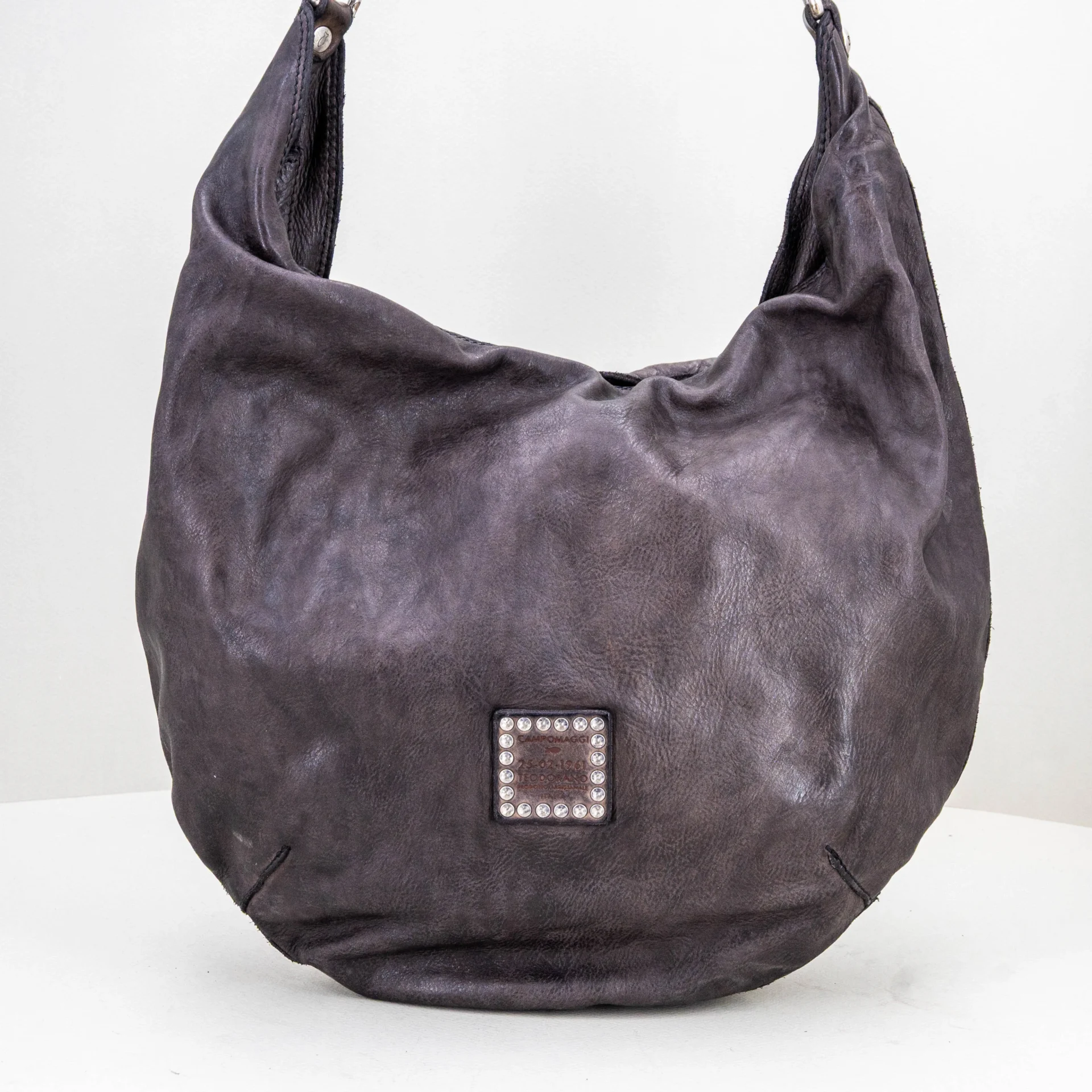 borsa a spalla con tracolla in vera pelle grigio scuro