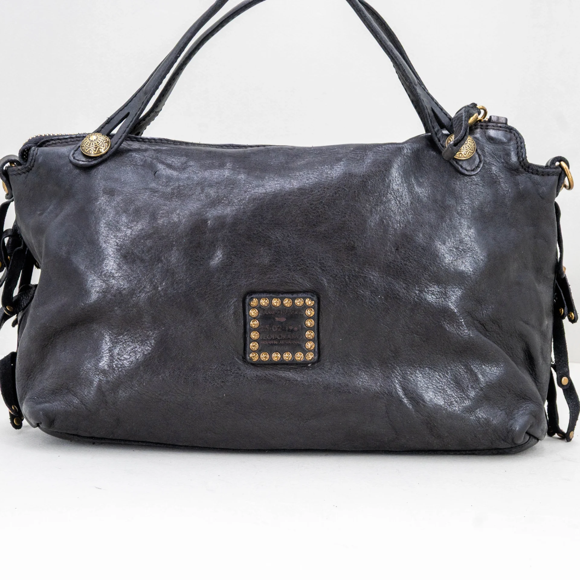 borsa tracolla con frange in pelle nera