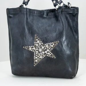 borsa shopping in pregiata pelle colore nero