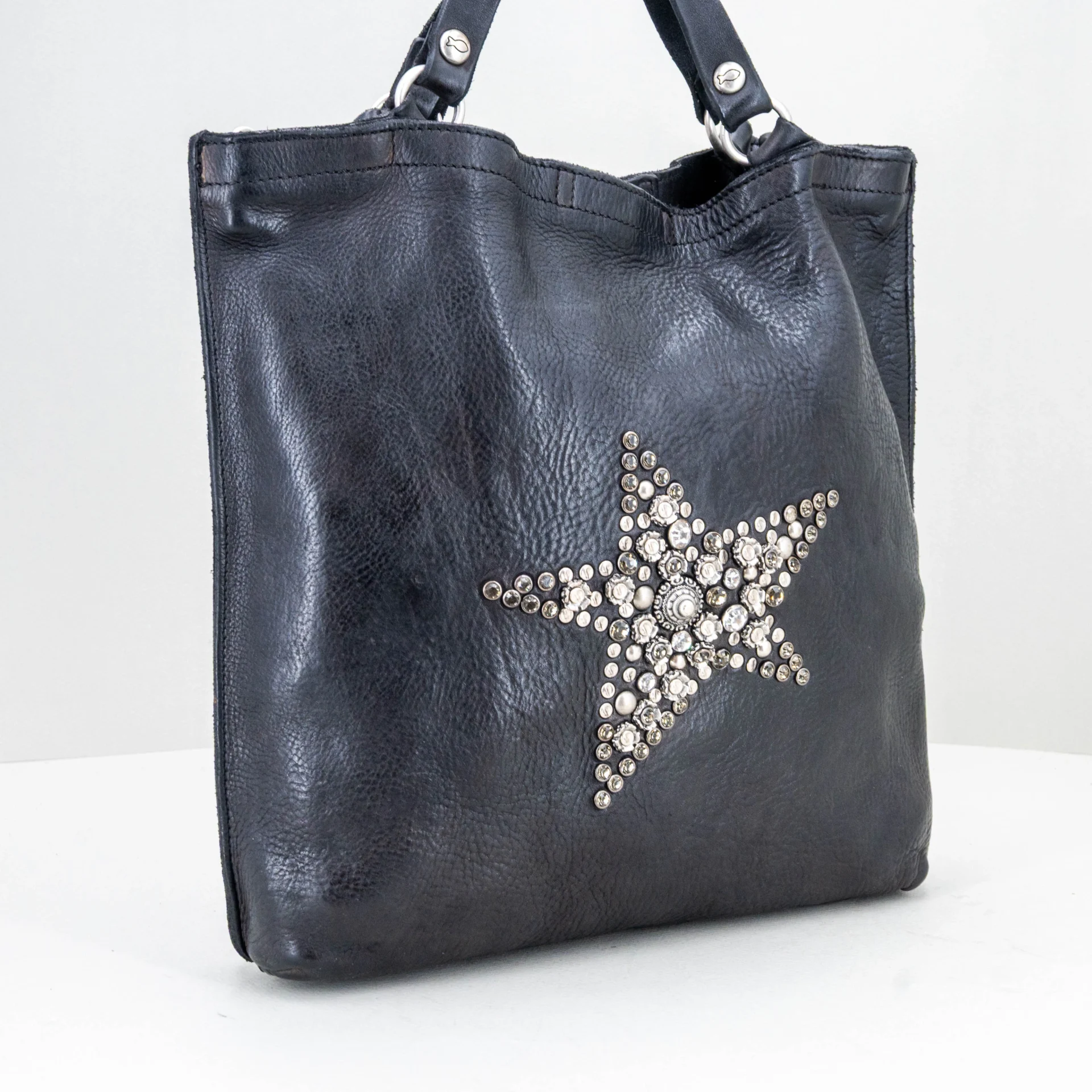 borsa shopping in pregiata pelle colore nero