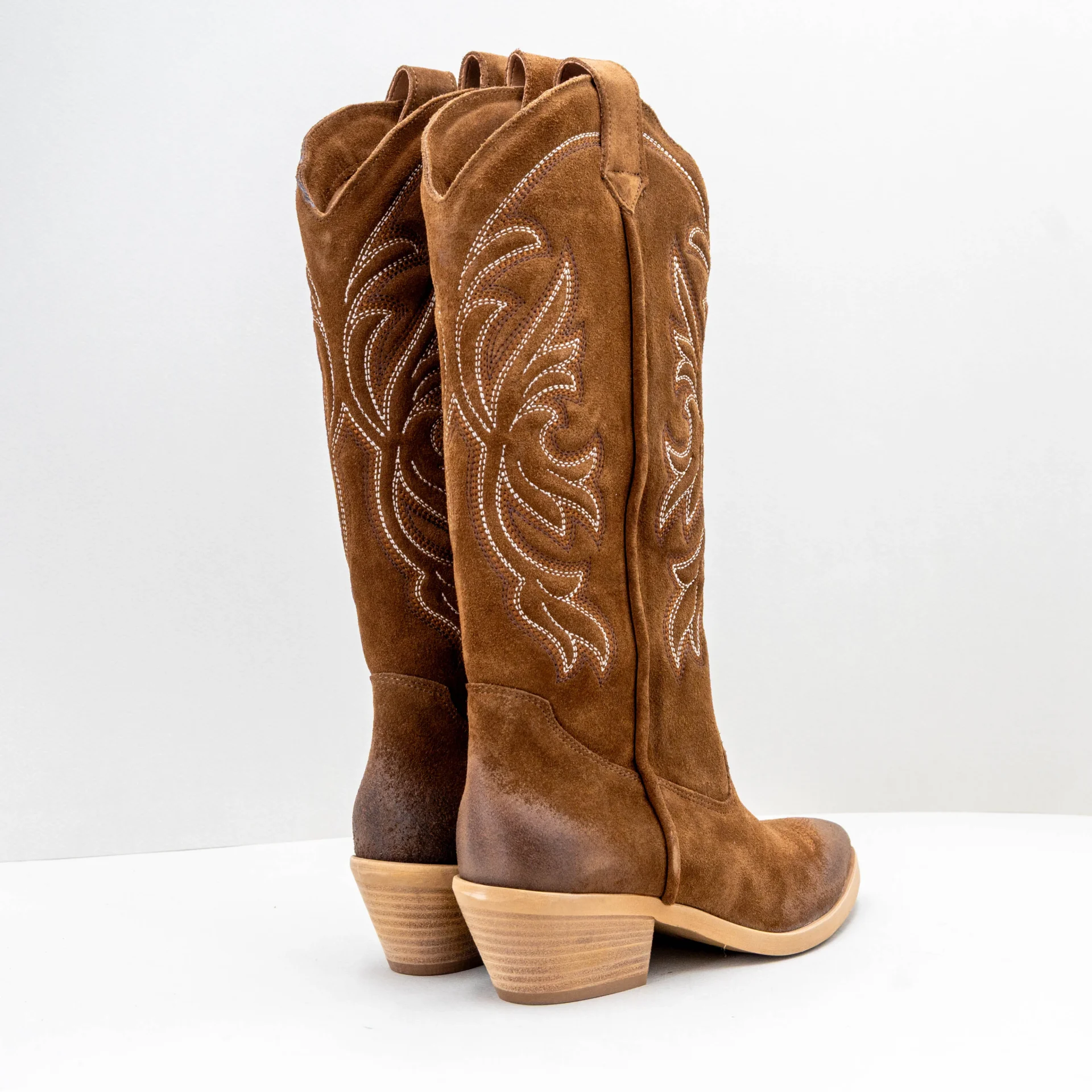stivale texano donna in camoscio marrone scuro con ricami
