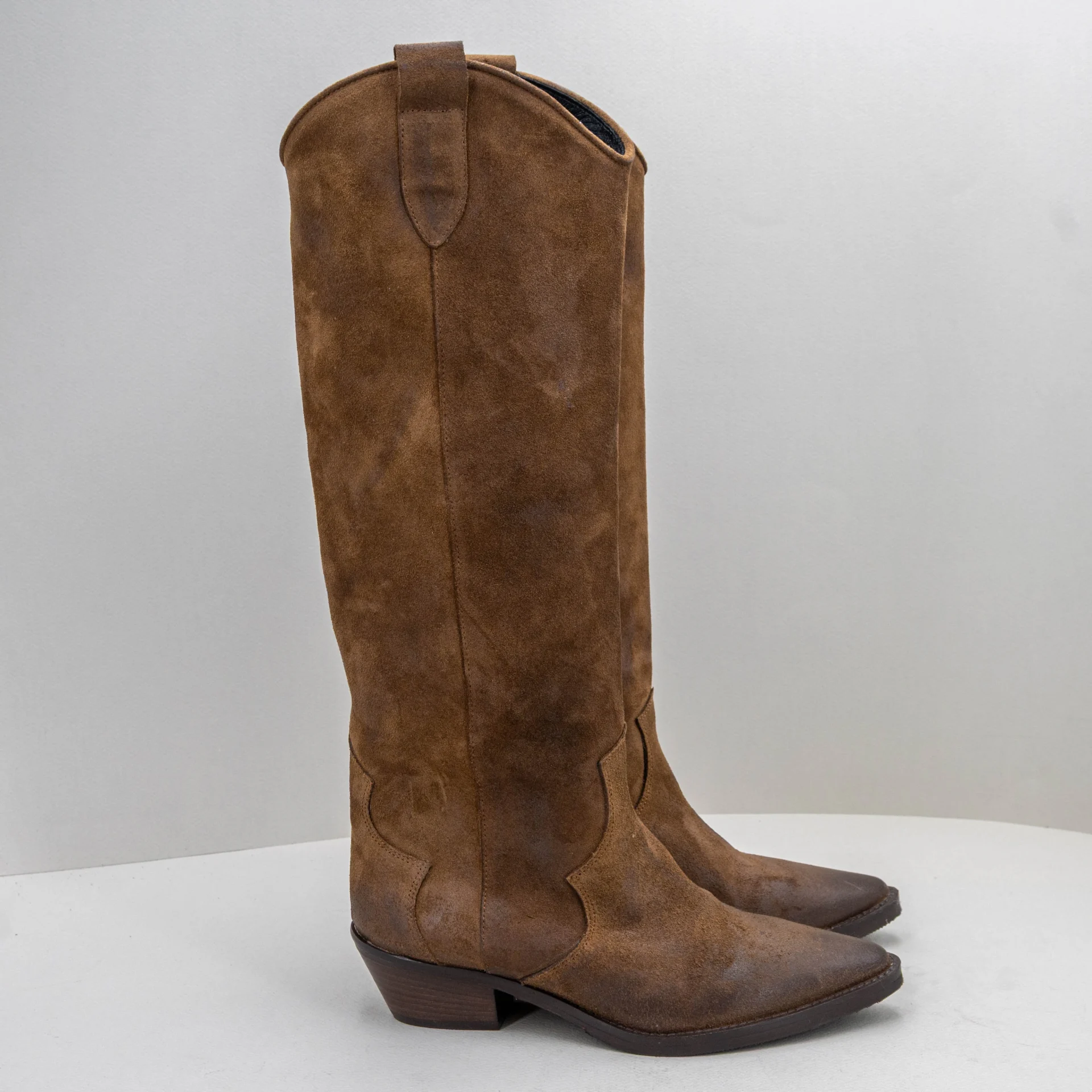 stivale donna alto in camoscio marrone