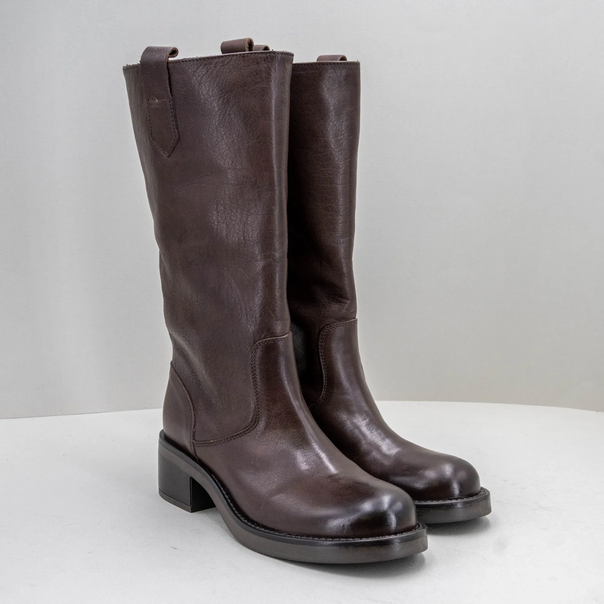 stivale donna biker pelle marrone scuro