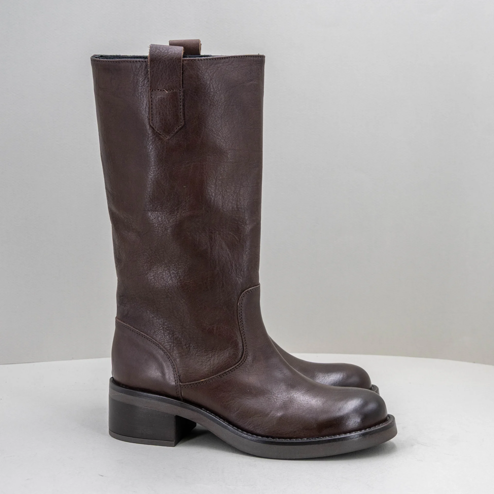stivale donna biker pelle marrone scuro