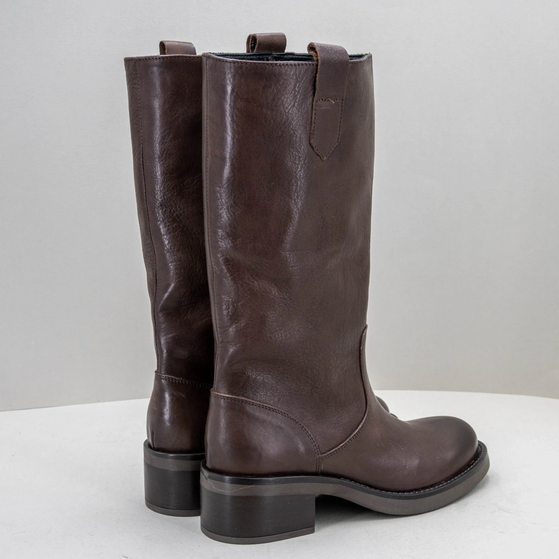 stivale donna biker pelle marrone scuro