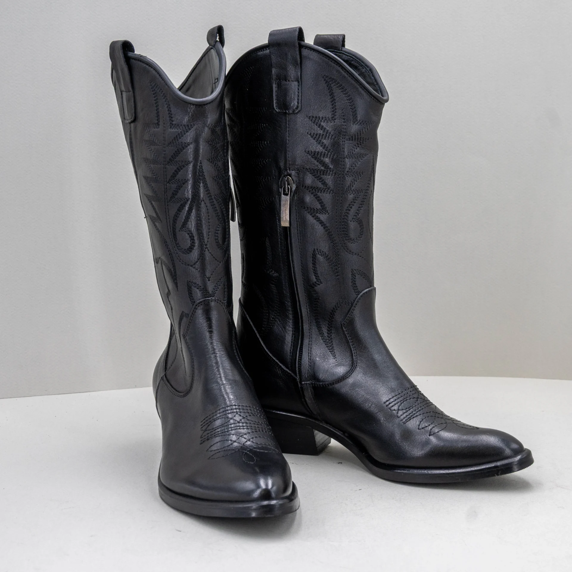 stivale texano donna vera pelle nero fatto in Italia