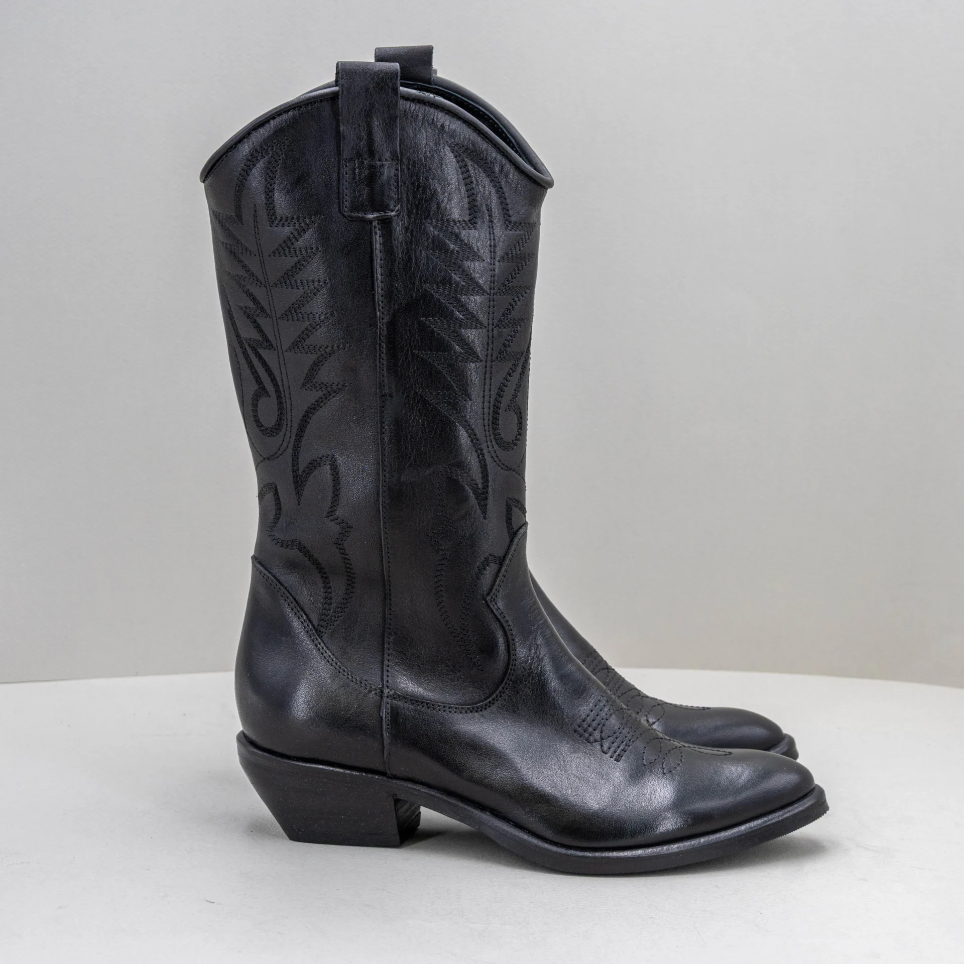 stivale texano donna vera pelle nero fatto in Italia