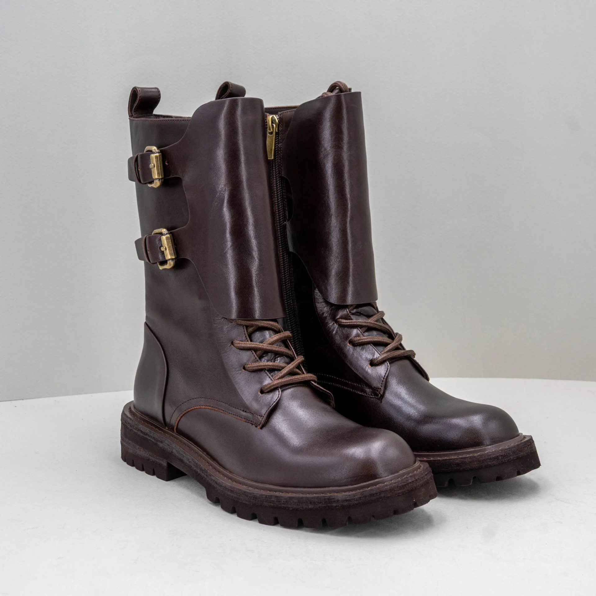 stivale anfibio donna vera pelle marrone
