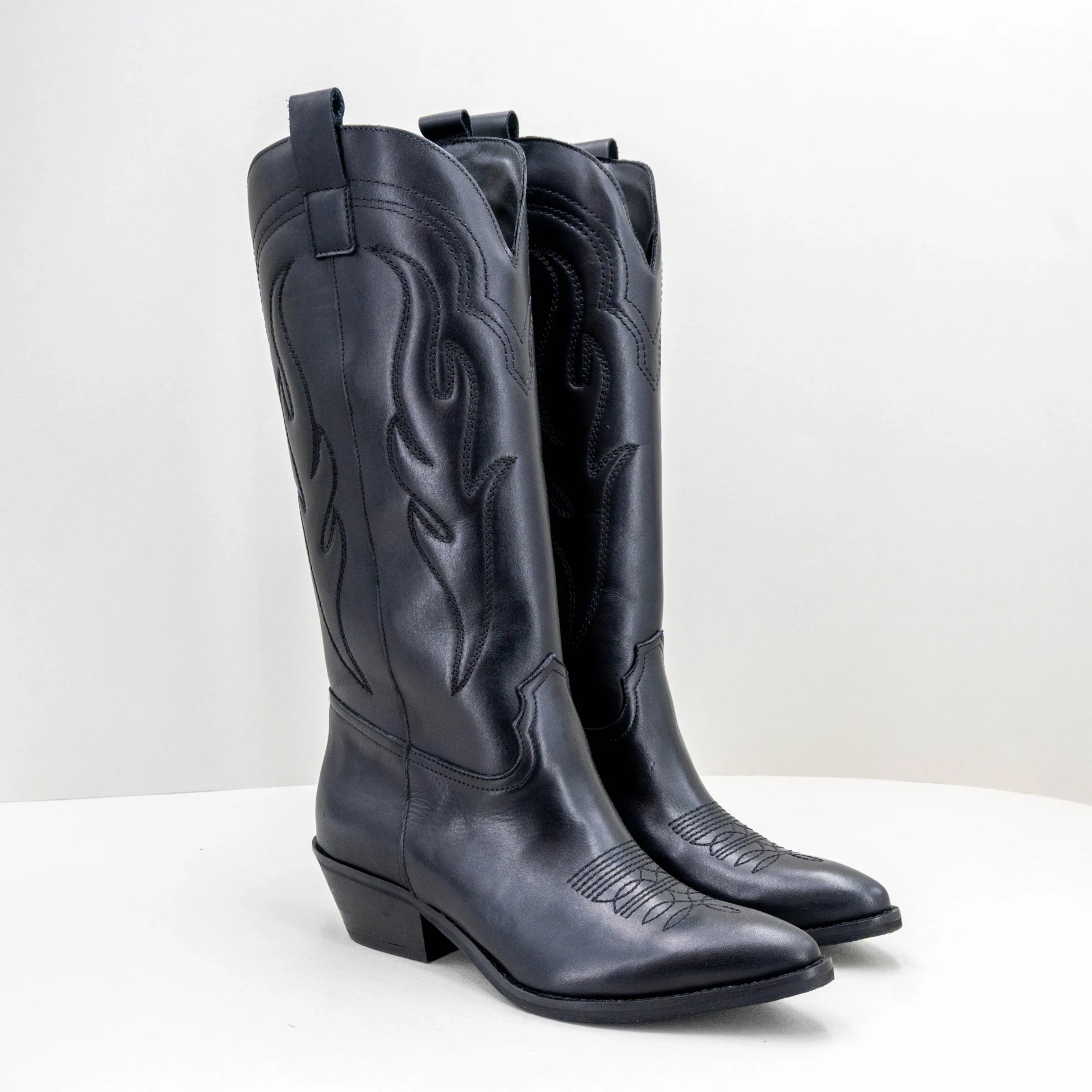 stivale texano nero in pelle donna