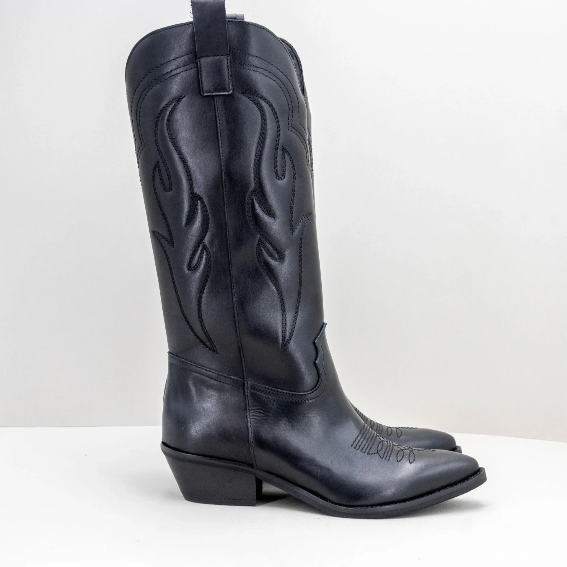 stivale texano nero in pelle donna